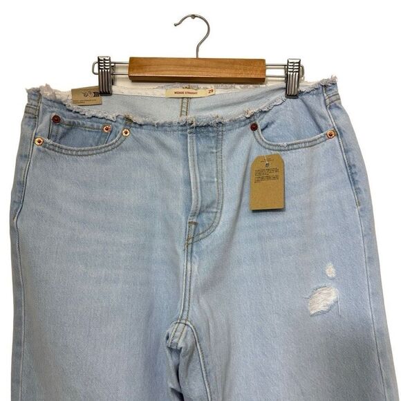 Levi’s Wedgie Straight Ripped Waistband Jeans light indigo destructed blue new - Picture 9 of 14